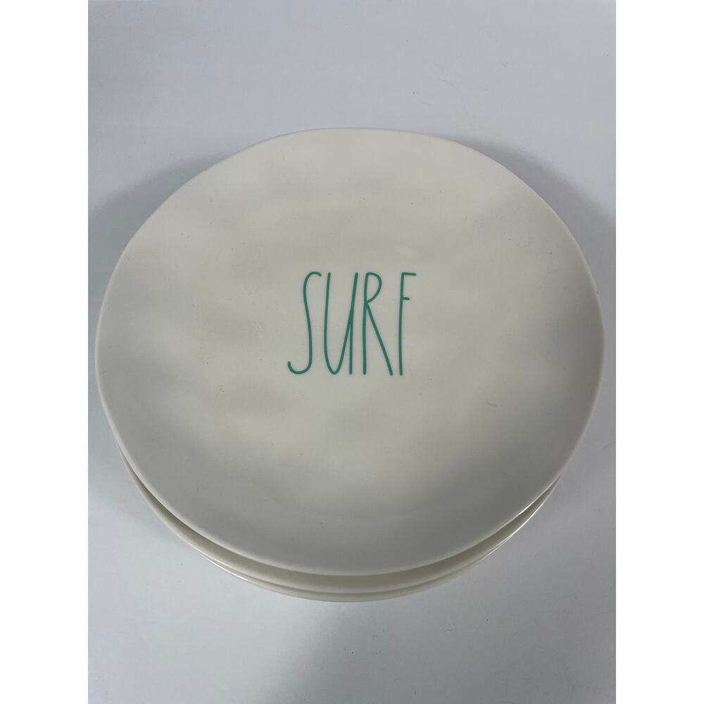 Lot Of 4 Rae Dunn Plates Beach Sand Sea Surf White With Green Blue - Picture 5 of 7